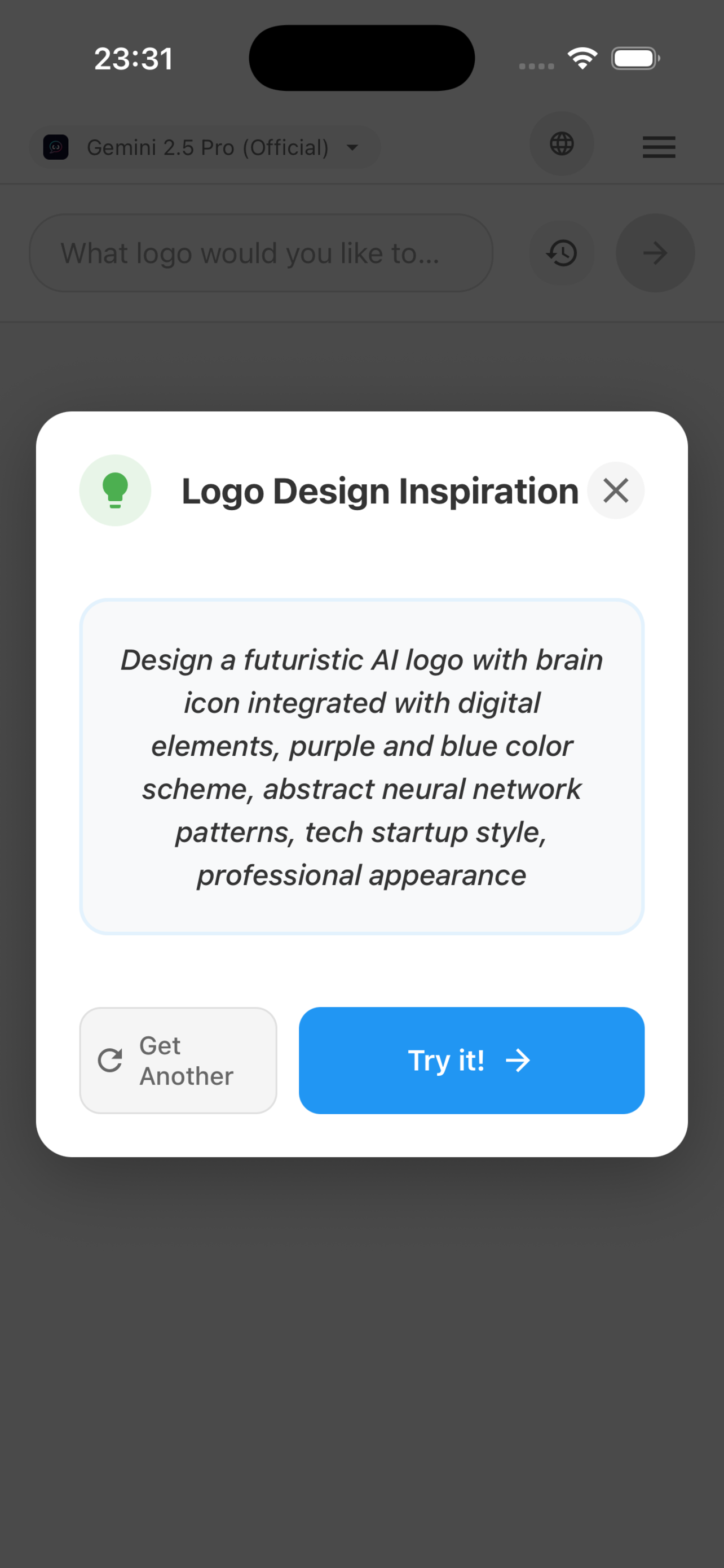 GG AI LogoMaker Logo Inspiration Modal